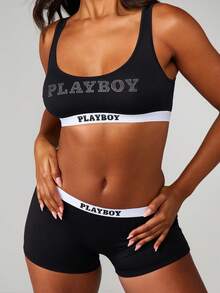 Missguided x Playboy 女士胸罩和内裤套装 - 黑色 - 查看 4