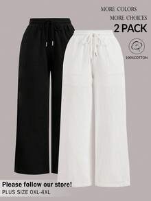 Auralis Quần dài dáng rộng dành cho nữ có túi, 2 cái/bộ màu đen và trắng - Đen và trắng - Xem 1