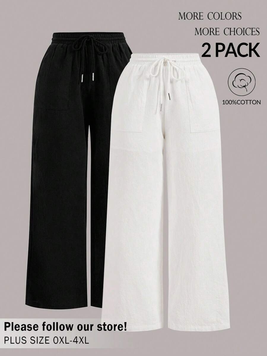 Auralis Quần dài dáng rộng dành cho nữ có túi, 2 cái/bộ màu đen và trắng - Đen và trắng - Xem 1