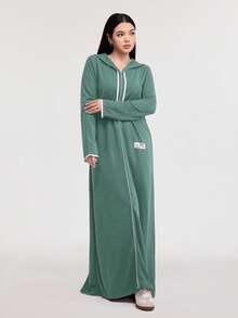 Veilorie 女士藏蓝色休闲连帽连衣裙 - 綠色 - 查看 2