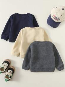 SHEIN 3pcs/Set Thickened Fleece Baby Boy Sweatshirts (Without Pants), Solid Color Dinosaur Print Crew Neck Long Sleeve Sweatshirts, Comfortable Casual Daily Wear, Suitable For Indoor, Outdoor, Sports, Party, Photography, Festival, Streetwear, Christmas, New Year, Autumn/Winter