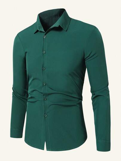 SHEIN Casuvi Kids Casual Solid Color Long Sleeve Shirt For Teenage Boys, Suitable For Leisure And Commute Wear