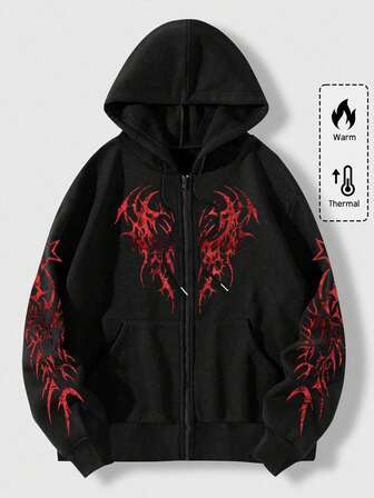 Sudadera con capucha con cremallera y forro térmico con estampado gráfico para hombres, para la escuela, para otoño e invierno