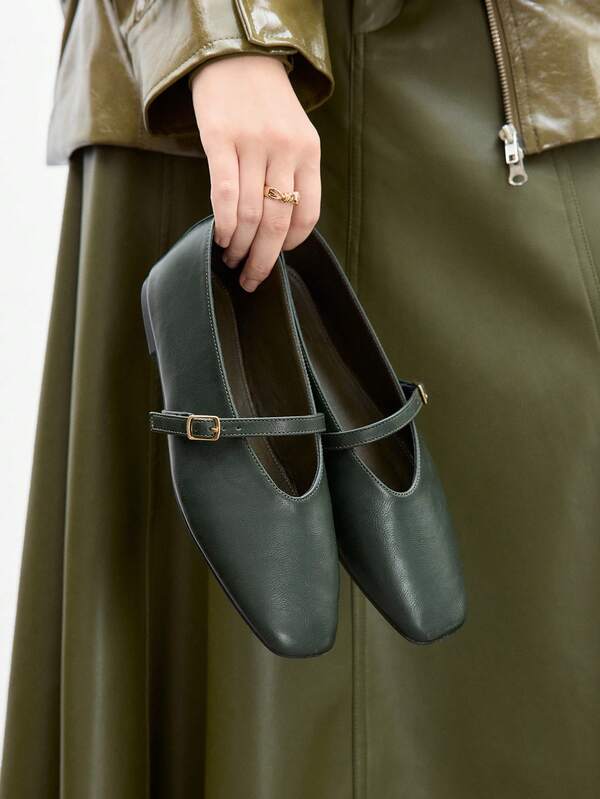 CUCCOO BIZCHIC Zapatos planos de punta cuadrada negros sencillos, elegantes, versátiles, casuales, cómodos, de slip-on, adecuados para el lugar de trabajo, el transporte, las citas y las ocasiones formales