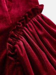 Pitira Elegantes bordeauxrotes Samt-Patchwork-Kleid mit Strasskette und Herz-Ausschnitt für Teenager-Mädchen, Herbst-Abendkleid in Weinrot, formelles Kastanienbraun-Kleid - Bordeaux - Übersicht 7