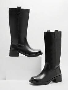 Solezae Giày bốt cao đến giữa bắp chân thoải mái thời trang dành cho nữ - màu đen - Xem 2