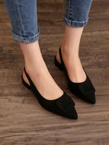 Zapato femenino gamuza negra punta fina pulsera elegancia tacón bajo moderno para oficina y evento social - Negro - Ver 1