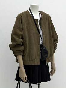 INAWLY 女式休闲通勤军绿色夹克，秋季 - 軍綠色 - 查看 1