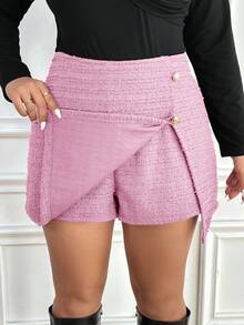 SHEIN Frenchy Váy đỏ trơn 2 trong 1 không đối xứng cỡ lớn cho nữ, chống nhấp nháy màu, thích hợp cho mùa tiệc tùng, hẹn hò và mặc hàng ngày, mùa thu/đông, năm mới - Hồng - Xem 6