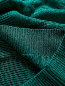 Manfinity Roghcode Suéter de punto casual de cuello redondo, hombros caídos y manga larga de unicolor para hombres - Verde - Ver 7