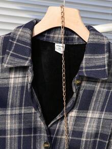 Sparklyn Tween Girl 格纹落肩单排扣休闲百搭夹克 - 藍色 - 查看 7