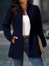 SHEIN PETITE CURVE מעיל אלגנטי לנשים במידות גדולות עם צווארון עומד וכיסים