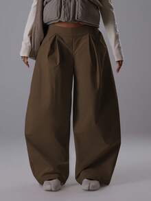 MUSERA Oversized Wide Leg Barrel Tie Waist Pleated Low Rise Trousers Classy Night Out Sexy Cute Coolgirl Streetwear Dawn Pants Spring - Brown - View 2
