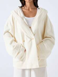 LYSMO 2025 New Arrive Minimalism Winter Women's Fashionable Versatile Solid Color Hooded Overcoat - Beige - View 6