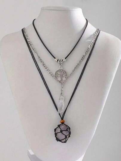 3pcs Gothic Style Black Beaded, Red Heart & Red Cross Necklace Set, Halloween Gift