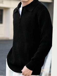 Claim Dot 1 pieza Suéter casual de manga larga con cuello, de punto acanalado y cremallera de 1/4, para hombres, para salir, amigos, para otoño e invierno - Gris - Ver 5