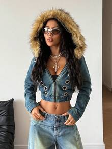 StreetHx 女士休闲牛仔夹克 - 藍色 - 查看 4