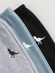 SHEIN 6件套婴儿男女童可爱休闲运动套装，针织字母印花连帽衫和运动裤套装，秋冬季男女通用婴儿服装 - 霧霾藍 - 查看 3