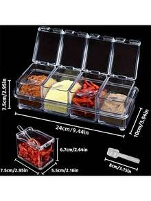 8 Pieces Acrylic Seasoning Organizer Set With Lids And Spoons - Clear Spice Pots Condiments Containers, Lead-Free Plastic, Kitchen Cooking Storage Jar For Salt, Sugar, Spices - Clear - View 12