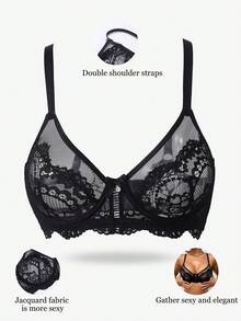 1 Áo ngực ren lưới có gọng tương phản dành cho nữ - màu đen - Xem 5
