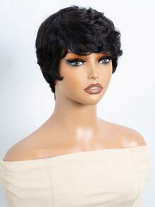Short Pixie Cut Wig Human Hair Cheap Put On & Go Gluelesss Human Hair Wigs For Women Beginner   Friendly Daily Use  Machine Made Natural Black Color - S1B - View 7