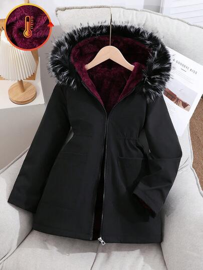 جاكيت كاجوال مبطنة للفتاة الصغيرة مزودة بغطاء رأس وسحاب، عصرية متعددة الاستخدامات للأنشطة الخارجية والارتداء اليومي