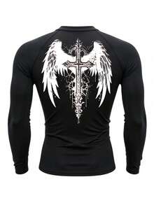 Manfinity Sport Corelite Herren Slim Fit Outdoor Sport bedrucktes Langarm Shirt, figurbetont, Rundhalsausschnitt, für den Herbst