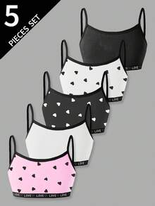 5件套女童简约蝴蝶印花吊带背心舒适内衣套装 - 彩色 - 查看 1