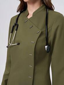 Scrubzie 两件套防皱立领长袖女士工作服套装（上衣和裤子） - 軍綠色 - 查看 4