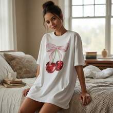 Playera Pijama para Mujer, Ropa de Dormir de Algodón Suave con Diseño Bonito. - Blanco - Ver 2