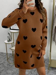 Cheriluna Maternity Heart Print Maternity Sweater, H-Silhouette, Valentine's Day - Brown - View 1
