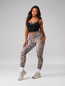 Missguided x Playboy High Waisted Leopard Print Sports Leggings Athletic Compression Tights For Yoga Workout Gym Training Exercise Fitness Running - Multicolor - View 3