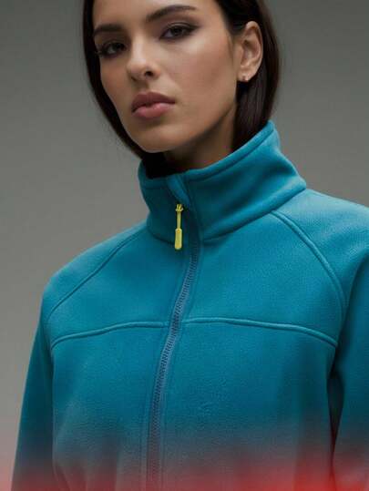 Innovista Sudadera deportiva casual con cremallera frontal de tela suave y acolchada en color verde azulado, de manga larga, para mujer. Prenda cómoda y versátil para actividades al aire libre, deportes, entrenamiento HIIT y uso diario.