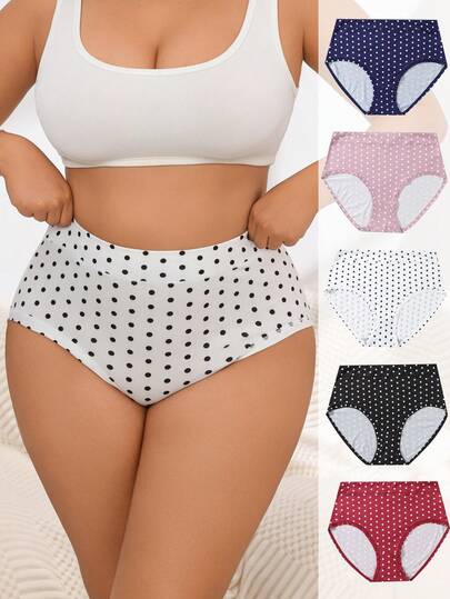 paquete de 5 bragas de bikini de talla grande con estampado de lunares