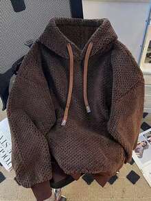 Rina Fox 大码女式纯色简约休闲卫衣 - 咖啡棕 - 查看 5