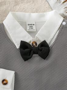 SHEIN 男婴三件套：纯色长袖衬衫、条纹背心和纯色抽绳短裤，高贵优雅，适合派对、春秋季穿着。 - 彩色 - 查看 6