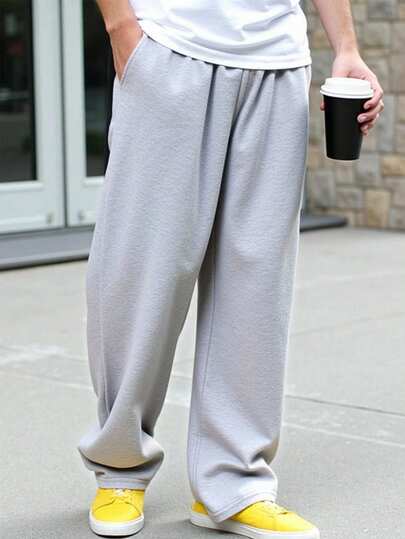 SHEIN Pantalones de chándal de ajuste holgado minimalista para adolescentes varones, casuales, cómodos, versátiles, de tela suave, aptos para uso diario, escuela, salidas, deportes al aire libre, otoño/invierno