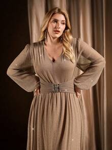 Auralis Elegantes Maxikleid mit V-Ausschnitt, langen Ärmeln, transparentem Mesh-Einsatz, Pailletten und Rüschensaum – perfekt für Partys, Büro, Geburtstage, Dates und vieles mehr. Auch in großen Größen erhältlich. Champagnerfarbenes Luxuskleid für Damen. Beiges Kleid für Damen. Elegantes Kleid mit langen Ärmeln. Himmlisches Kleid/Konzert-/Auftrittskostüm/Date/Hochzeitsbankette/Abschlussball/Hochzeitssaison/Valentinstag/Party-Outfit/Sexy/Alltagslook/Elegante Romantik/Büro-Look/Sirenen-Stil/Geburtstags-Outfit - Khaki - Übersicht 7
