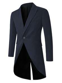 Manfinity AFTRDRK 男士纯色商务通勤西装外套，男士长款大衣，西装外套，祖特西装，男士风衣，男士礼服，适合老钱阶层、日常休闲、周末旅行、户外活动、探险旅行、轻松的工作环境或半正式场合，可作为男友/丈夫礼物、周年纪念礼物或圣诞节礼物。 - 藏蓝色 - 查看 3