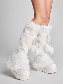 ROMWE Kawaii Women Leg Warmers - White - View 1