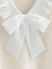 GlowEve CURVE Suéter de cuello en V elegante con volantes y lazo de manga larga para tallas grandes - Beis - Ver 3