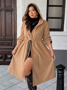 Easura Plus Size European And American New Overcoat, Loose Fit Mid-Length Windbreaker - Camel - View 3