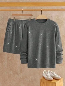 Manfinity VCAY Bộ áo nỉ chui đầu cơ bản thường ngày dành cho nam và quần short - Xám - Xem 1