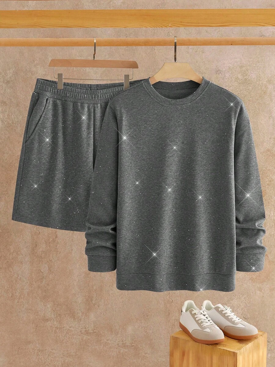 Manfinity VCAY Bộ áo nỉ chui đầu cơ bản thường ngày dành cho nam và quần short - Xám - Xem 1