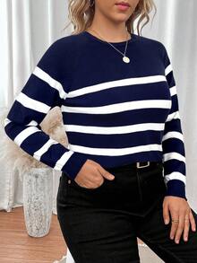 SHEIN LUNE 休闲宽松女式加大码长袖套头毛衣秋冬女装 - 彩色 - 查看 1