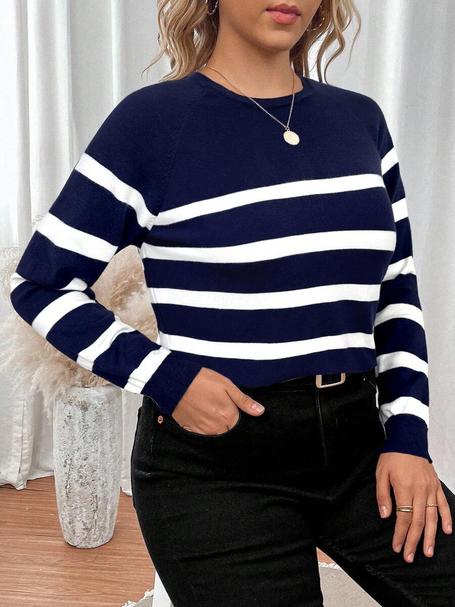 SHEIN LUNE 休闲宽松女式加大码长袖套头毛衣秋冬女装 - 彩色 - 查看 1
