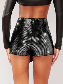 Hauture Metallic O-Ring Wrap Hem Mini Skort - Black - View 2