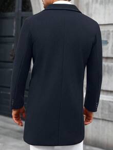 Manfinity CasualCool 男士纯色口袋纽扣长袖外套，秋季外出外套，送给朋友、丈夫、男友的冬季礼物 - 藏蓝色 - 查看 2
