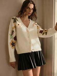 MOTF PREMIUM ÁO KHOÁC CARDIGAN THÊU HOA - Màu be - Xem 4