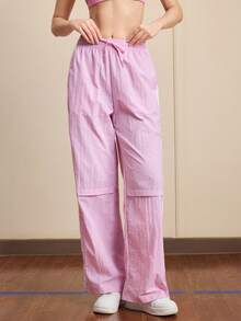 Cheerettes Pantalones deportivos casuales de mujer con cintura con cordón y pernera ancha con raya lateral